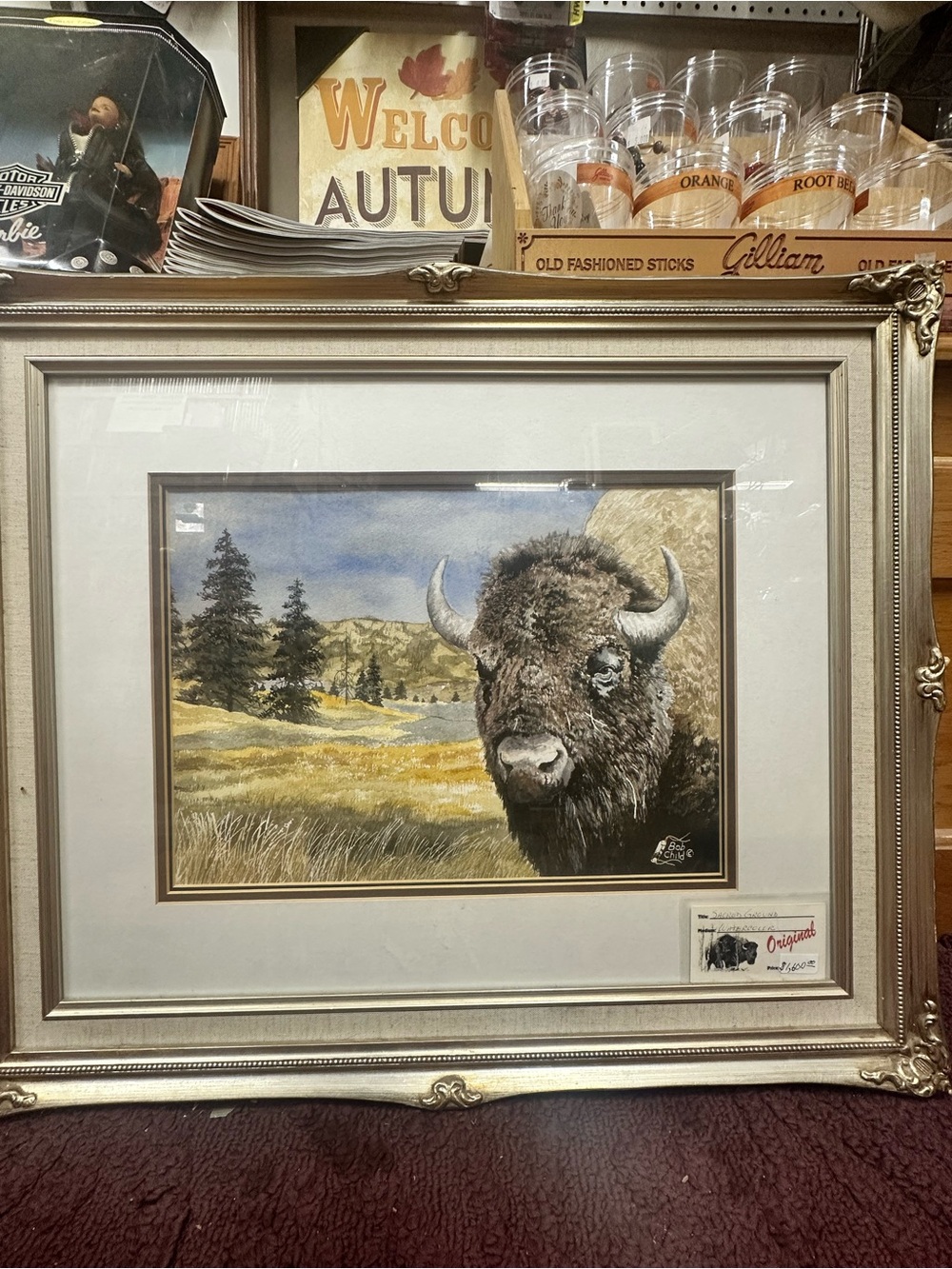 Sacred Ground framed  Buffalo Landscape Wall Art - by Bob Child (original)